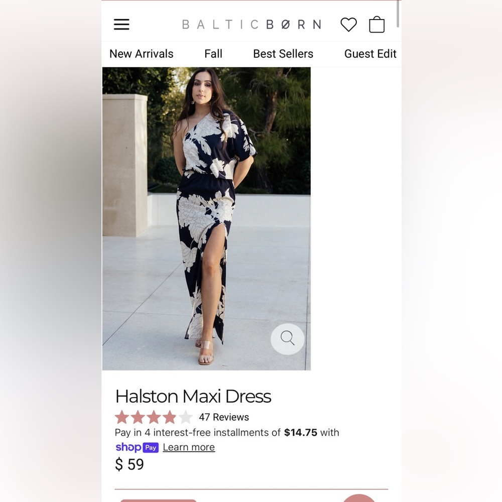 Baltic Born Halston Navy & Cream One-Shoulder Maxi Dress
